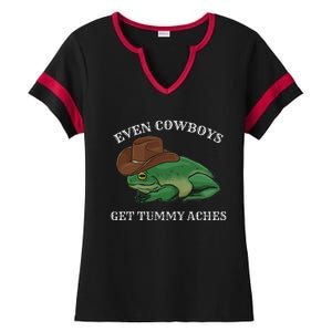 Even Cowboys Get Tummy Aches Frog Wearing Cowboy Hat Ladies Halftime Notch Neck Tee