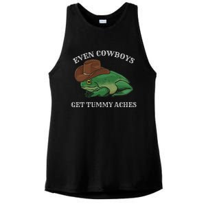 Even Cowboys Get Tummy Aches Frog Wearing Cowboy Hat Ladies PosiCharge Tri-Blend Wicking Tank