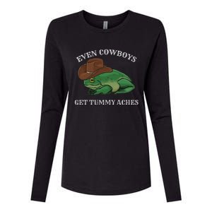 Even Cowboys Get Tummy Aches Frog Wearing Cowboy Hat Womens Cotton Relaxed Long Sleeve T-Shirt