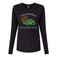 Even Cowboys Get Tummy Aches Frog Wearing Cowboy Hat Womens Cotton Relaxed Long Sleeve T-Shirt