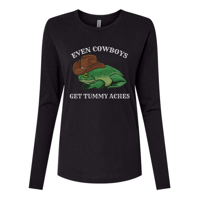 Even Cowboys Get Tummy Aches Frog Wearing Cowboy Hat Womens Cotton Relaxed Long Sleeve T-Shirt