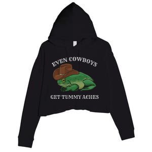 Even Cowboys Get Tummy Aches Frog Wearing Cowboy Hat Crop Fleece Hoodie