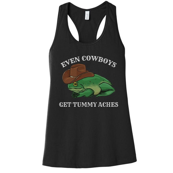 Even Cowboys Get Tummy Aches Frog Wearing Cowboy Hat Women's Racerback Tank