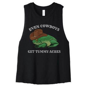 Even Cowboys Get Tummy Aches Frog Wearing Cowboy Hat Women's Racerback Cropped Tank