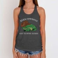 Even Cowboys Get Tummy Aches Frog Wearing Cowboy Hat Women's Knotted Racerback Tank