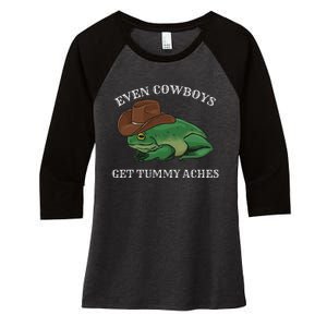 Even Cowboys Get Tummy Aches Frog Wearing Cowboy Hat Women's Tri-Blend 3/4-Sleeve Raglan Shirt