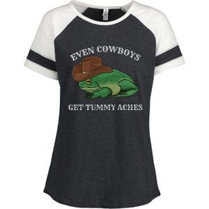 Even Cowboys Get Tummy Aches Frog Wearing Cowboy Hat Enza Ladies Jersey Colorblock Tee