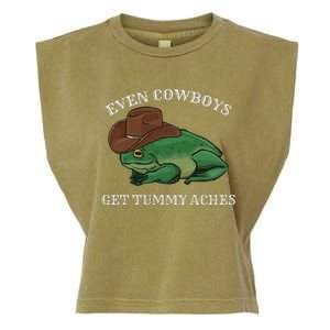 Even Cowboys Get Tummy Aches Frog Wearing Cowboy Hat Garment-Dyed Women's Muscle Tee