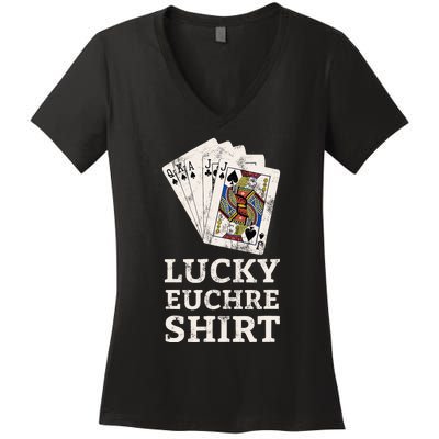 Euchre Card Game Player Lucky Euchre Tournament Vintage Women's V-Neck T-Shirt