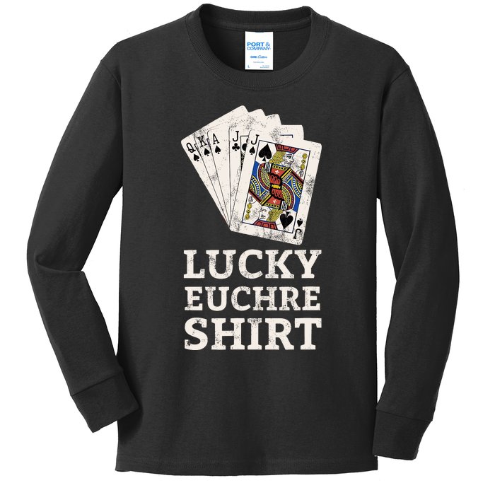 Euchre Card Game Player Lucky Euchre Tournament Vintage Kids Long Sleeve Shirt