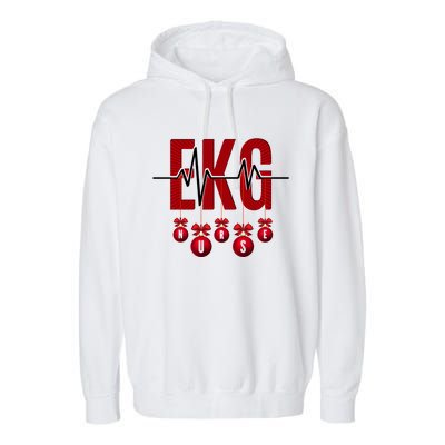 Ekg Christmas Heartbeat Nurse Heart Funny Cardiology Cute Gift Garment-Dyed Fleece Hoodie