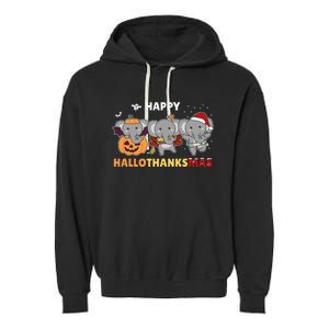 Elephant Christmas Halloween Costume Happy Hallothanksmas Garment-Dyed Fleece Hoodie