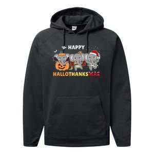 Elephant Christmas Halloween Costume Happy Hallothanksmas Performance Fleece Hoodie