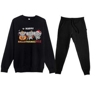 Elephant Christmas Halloween Costume Happy Hallothanksmas Premium Crewneck Sweatsuit Set