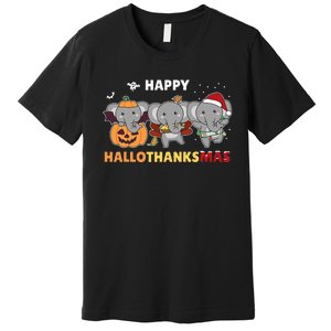 Elephant Christmas Halloween Costume Happy Hallothanksmas Premium T-Shirt