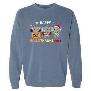 Elephant Christmas Halloween Costume Happy Hallothanksmas Garment-Dyed Sweatshirt