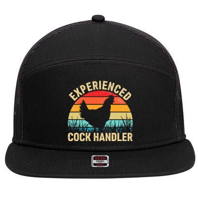 Experienced Cock Handler Funny Chicken Farmer Pun 7 Panel Mesh Trucker Snapback Hat