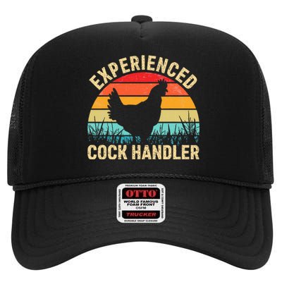 Experienced Cock Handler Funny Chicken Farmer Pun High Crown Mesh Back Trucker Hat