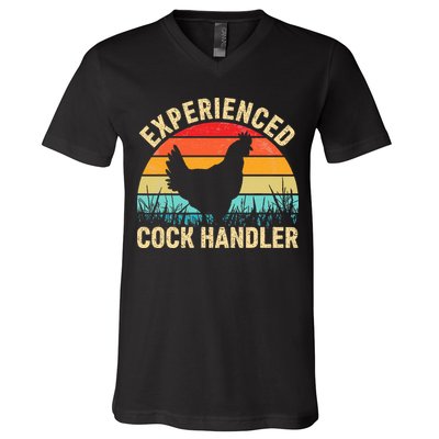 Experienced Cock Handler Funny Chicken Farmer Pun V-Neck T-Shirt