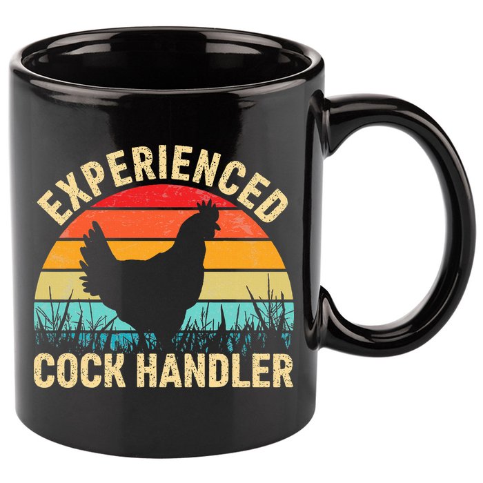 Experienced Cock Handler Funny Chicken Farmer Pun 11oz C Handle Ceramic Mug