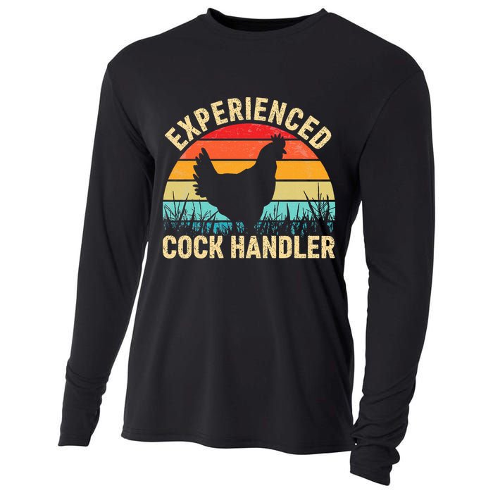 Experienced Cock Handler Funny Chicken Farmer Pun Cooling Performance Long Sleeve Crew