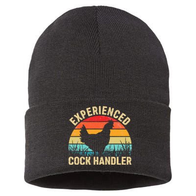 Experienced Cock Handler Funny Chicken Farmer Pun Sustainable Knit Beanie