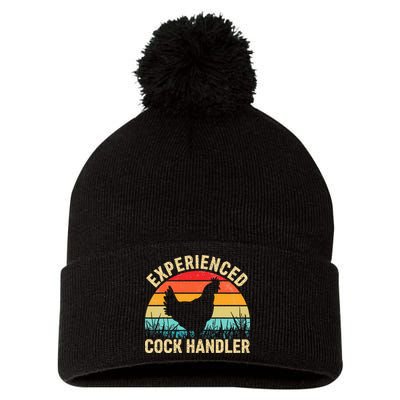 Experienced Cock Handler Funny Chicken Farmer Pun Pom Pom 12in Knit Beanie