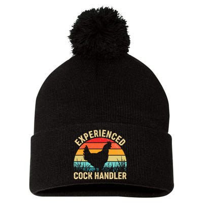 Experienced Cock Handler Funny Chicken Farmer Pun Pom Pom 12in Knit Beanie