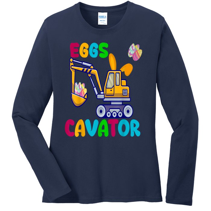 Eggs Cavator Happy Easter Funny Excavator Hunting Egg Ladies Long Sleeve Shirt