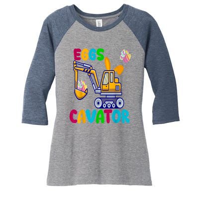 Eggs Cavator Happy Easter Funny Excavator Hunting Egg Women's Tri-Blend 3/4-Sleeve Raglan Shirt