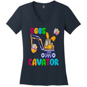 Eggs Cavator Happy Easter Funny Excavator Hunting Egg Women's V-Neck T-Shirt