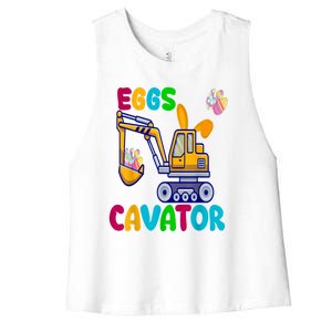 Eggs Cavator Happy Easter Funny Excavator Hunting Egg Women's Racerback Cropped Tank