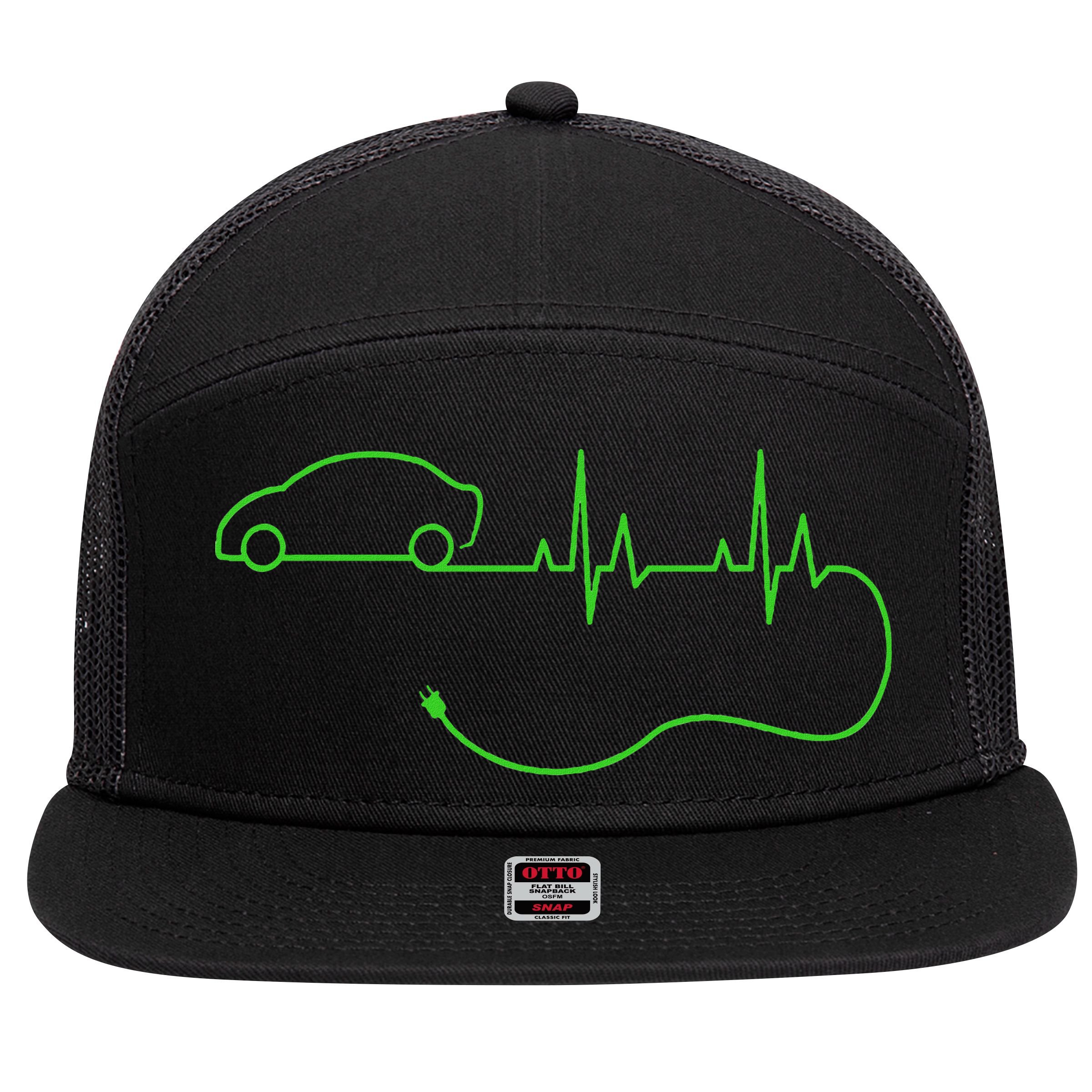 Electric Car Heartbeat Electric Vehicle Ev 7 Panel Mesh Trucker Snapback Hat