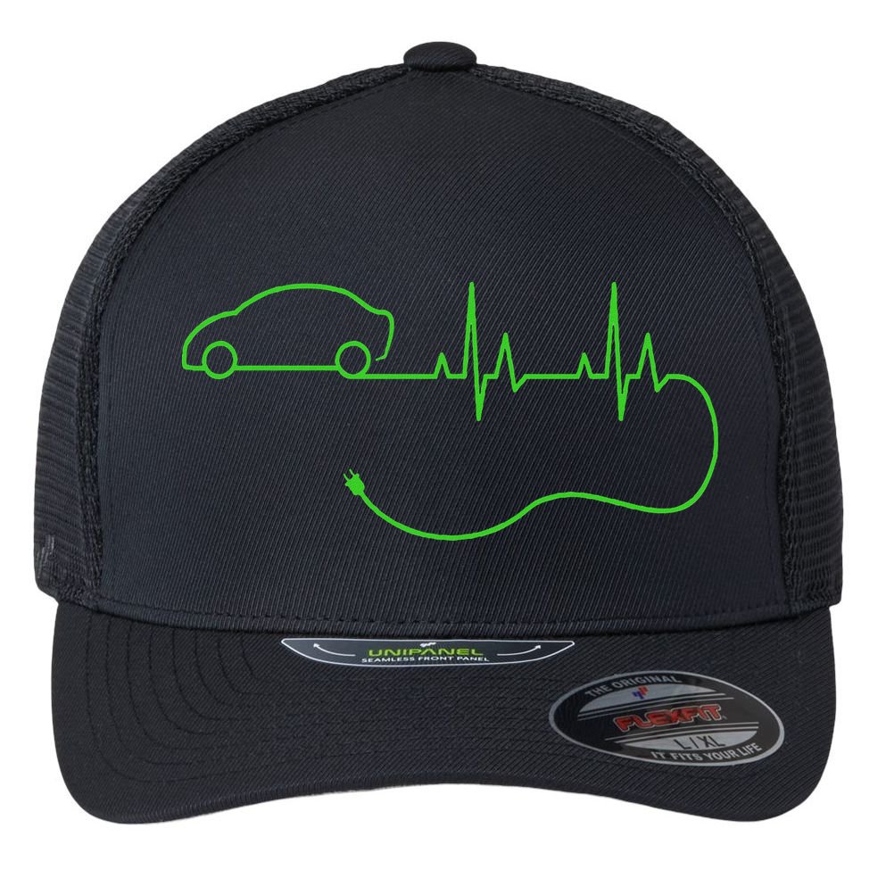 Electric Car Heartbeat Electric Vehicle Ev Flexfit Unipanel Trucker Cap