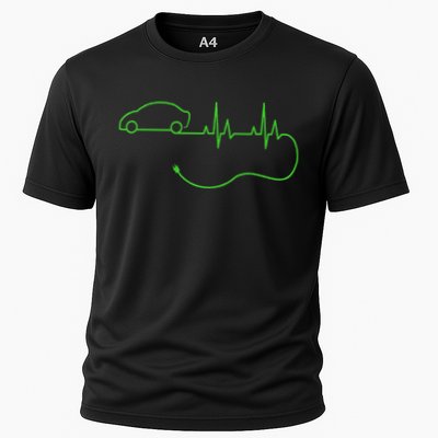 Electric Car Heartbeat Electric Vehicle Ev Cooling Performance Crew T-Shirt