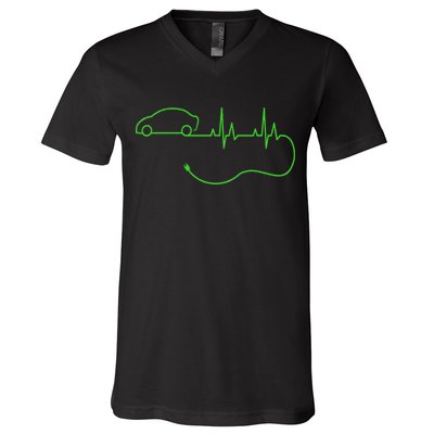Electric Car Heartbeat Electric Vehicle Ev V-Neck T-Shirt