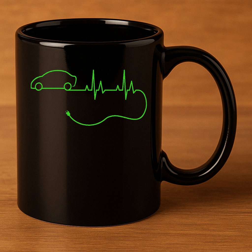 Electric Car Heartbeat Electric Vehicle Ev 11oz C Handle Ceramic Mug