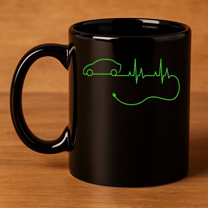 Electric Car Heartbeat Electric Vehicle Ev 11oz C Handle Ceramic Mug