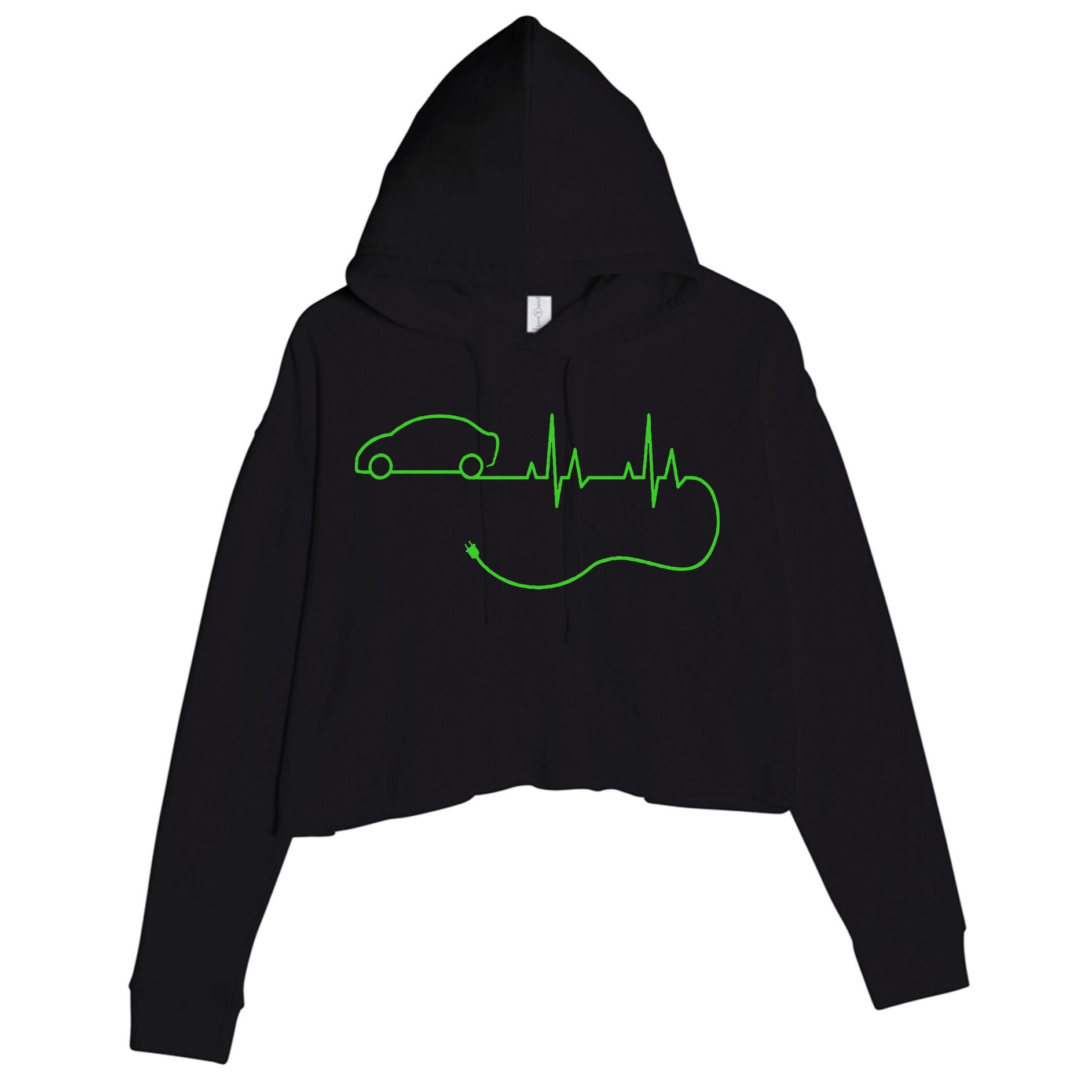Electric Car Heartbeat Electric Vehicle Ev Crop Fleece Hoodie