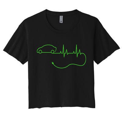 Electric Car Heartbeat Electric Vehicle Ev Women's Crop Top Tee