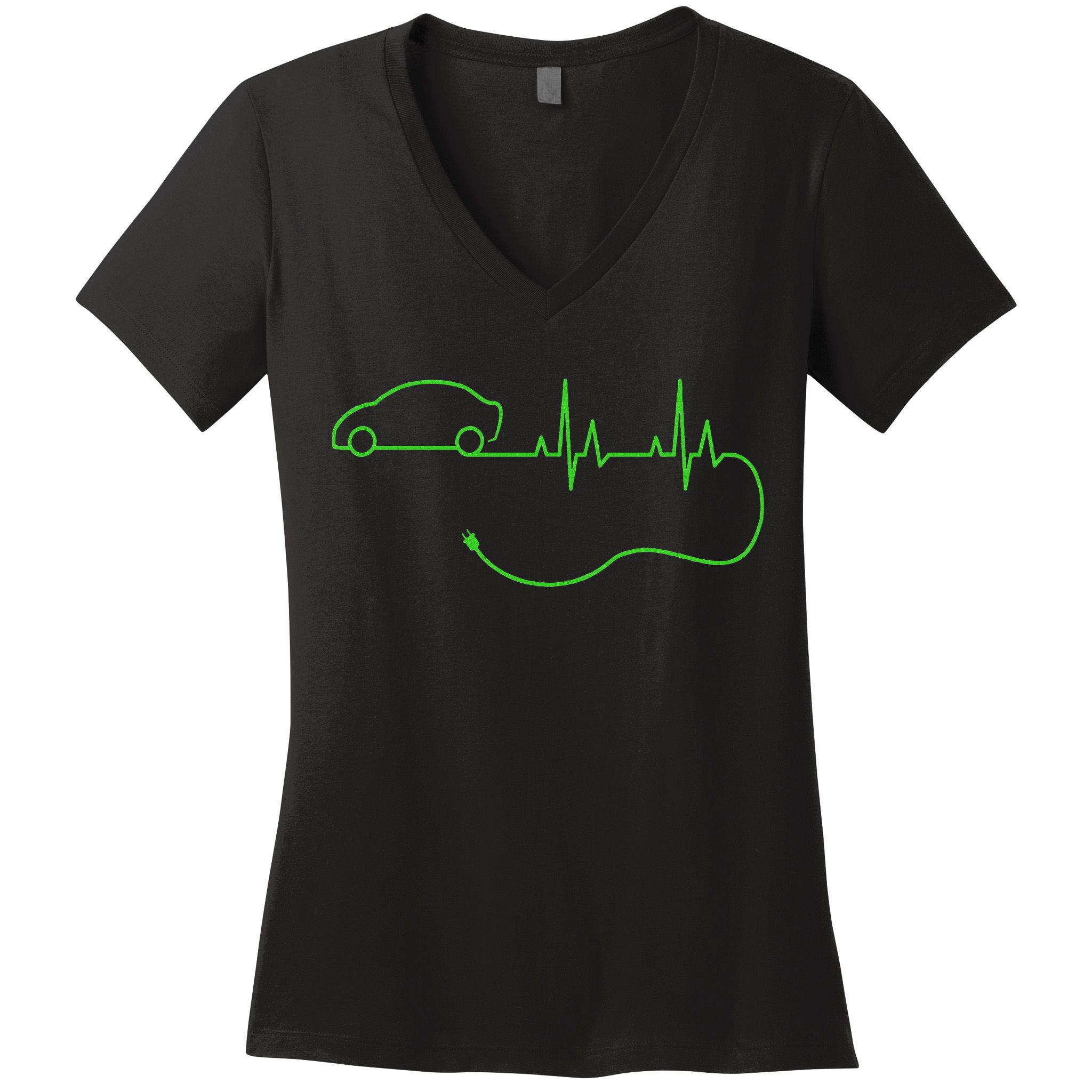 Electric Car Heartbeat Electric Vehicle Ev Women's V-Neck T-Shirt