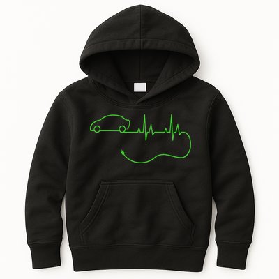 Electric Car Heartbeat Electric Vehicle Ev Kids Hoodie