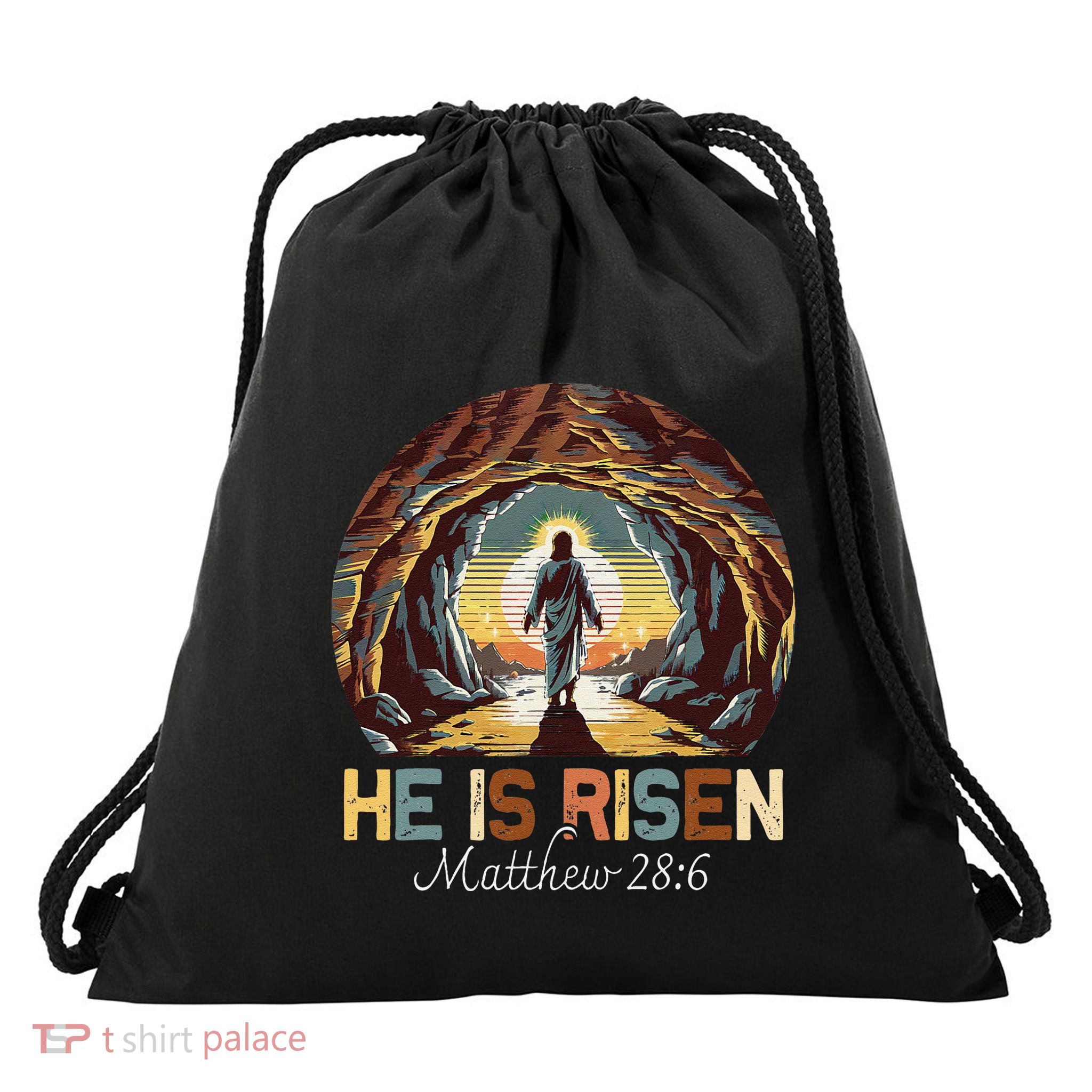 Easter Christian He Is Risen Jesus Empty Tomb Drawstring Bag