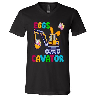 Eggs Cavator Happy Easter Funny Excavator Hunting Egg V-Neck T-Shirt