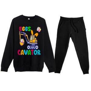 Eggs Cavator Happy Easter Funny Excavator Hunting Egg Premium Crewneck Sweatsuit Set