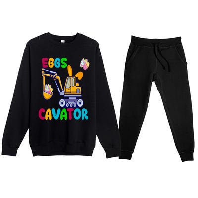 Eggs Cavator Happy Easter Funny Excavator Hunting Egg Premium Crewneck Sweatsuit Set