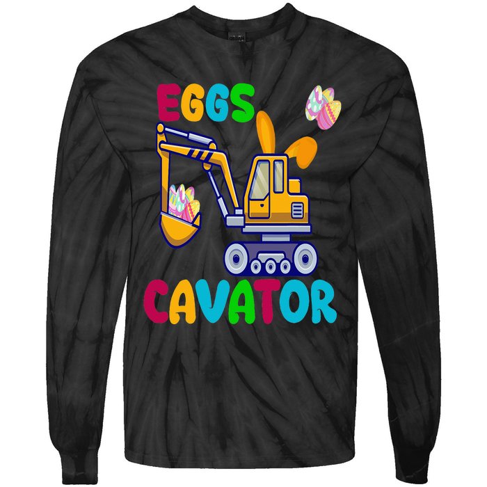 Eggs Cavator Happy Easter Funny Excavator Hunting Egg Tie-Dye Long Sleeve Shirt