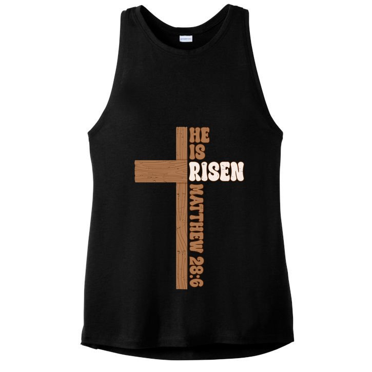 Easter Cross He Is Risen Jesus Christian Ladies PosiCharge Tri-Blend Wicking Tank