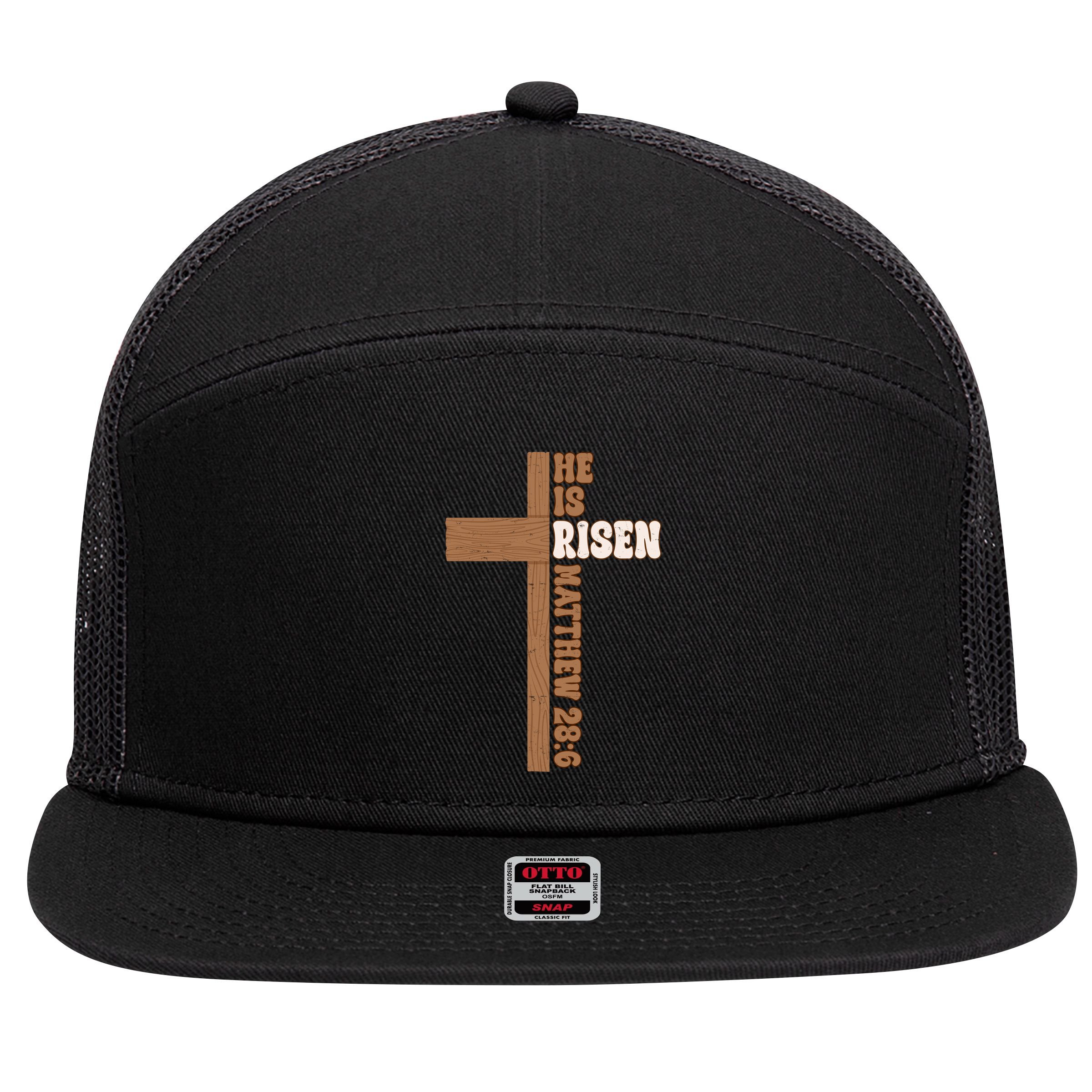 Easter Cross He Is Risen Jesus Christian 7 Panel Mesh Trucker Snapback Hat