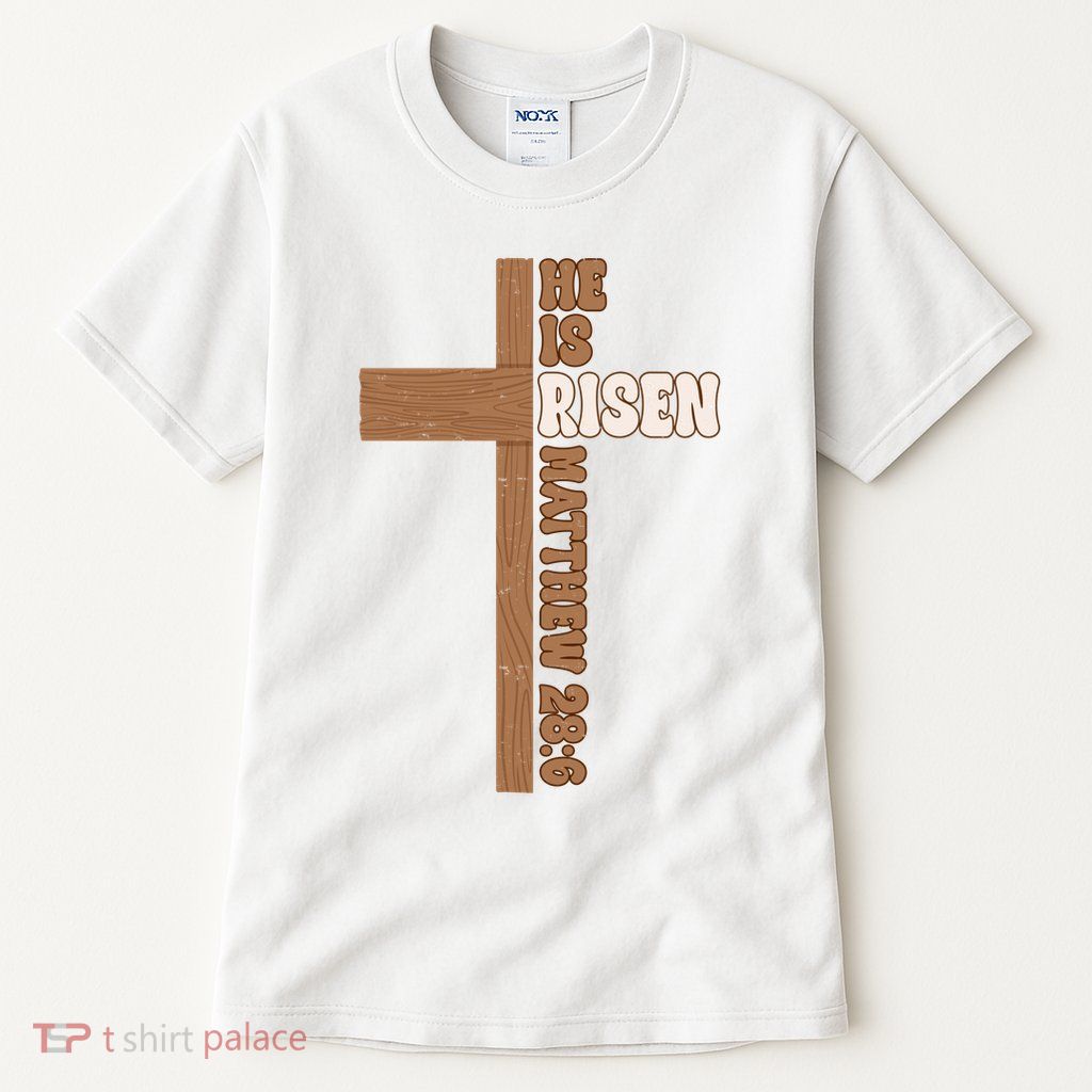 Easter Cross He Is Risen Jesus Christian Tall T-Shirt